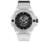Philipp Plein The $Kull - Orologio analogico al quarzo da uomo, in silicone sintetico, bianco, Moderno