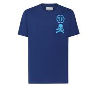 Philipp Plein, ,Tops ,Uomo ,Blu ,L V-Neck T-Shirt Logo Skull