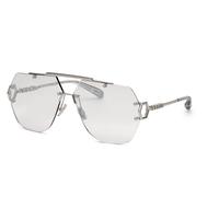 Philipp Plein Unisex SPP111 PLEIN SLEEK 579F Occhiali da sole Metallo Palladio Argento Geometrica Fotocromatiche Specchiato
