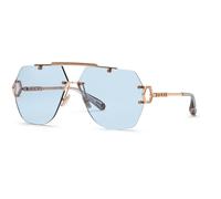 Philipp Plein Unisex SPP111 PLEIN SLEEK 8FCF Occhiali da sole Metallo Oro Blu Geometrica Fotocromatiche