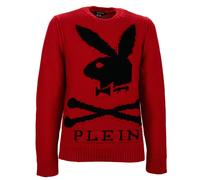 Philipp Plein X Playboy Bunny Logo Stampa Pullover di Lana Rosso Nero 08392