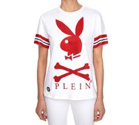 Philipp Plein X Playboy Bunny Logo Stampa T-Shirt con Cristalli Bianco Rot 08494