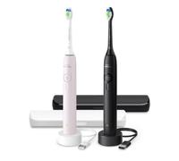 Spazzolino elettrico sonico Philips Sonicare Serie 3000 - Sensore di pressione, 3 intensità, EasyStart, SmarTimer, autonomia 14 giorni, custodia, nero e rosa, confezione da 2, HX4072/42, [Nuovo]