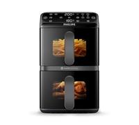 Philips Airfryer Serie 4000, Friggitrice ad Aria Doppio cestello Verticale da 10L, Tecnologia RapidAir, Funzione Sync, Rivestimento in ceramica no PFAS, Finestre, 45% più piccola (NA460/00)