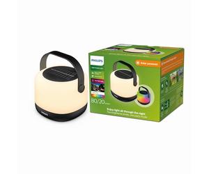 Philips Alula, luce solare portatile, variazione di colore 3000K e RGB, cavo di ricarica USB, IP44, bianco e nero