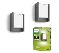 Philips Arbour LED applique da esterno (6 W), lampada da esterno resistente alle intemperie con luce bianca calda, illuminazione LED a risparmio energetico, antracite, confezione doppia