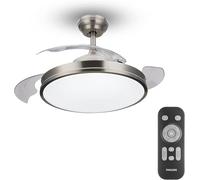 PHILIPS Atlas DC Ventilatore da soffitto con luce, Dimmer a fasi, Aria Calda o Fredda, 28+35W, Telecomando Incluso, Nichel