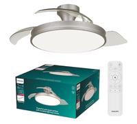 Philips Atlas Ventilatore a Soffitto con Pale Retrattili e Lampadina LED, 3 Pale, Pala Aperta 106 cm, 4.500 lm, Luce Bianca Tunabel 3.000-6.500 K, Regolabile Fino al 5%, Telecomando Incl., Nichel