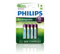 PHILIPS AUDIO R03B4A70/10 Rechargeables Batteria AAA, 700 mAh, Confezione da 4 Pezzi, verde/bianco