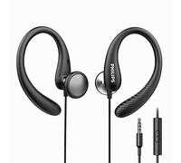 Philips Auricolari over the ear, auricolari cablati con microfono, flessibili, avvolgenti, con ganci, auricolari da corsa, cuffie cablate con microfono in auricolari, perfetti per lo sport