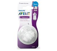 Philips Avent 2 Tettarelle Natural Flusso Medio (3 fori), 3m+, SCF043/27