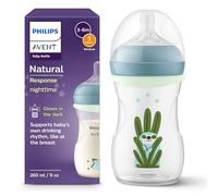 Philips Avent Biberon Nighttime a Risposta Naturale da 260 ml, con tettarella a flusso medio (Flusso 3), con anello fosforescente, design “Sleepy Sloth”, SCY903/81