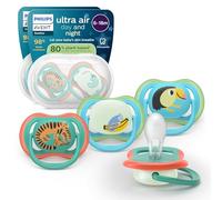 Philips Avent chupetes ultra air para día y noche: diseño anatómico, para bebés de 6 a 18 meses, modelo que brilla en la oscuridad, tetina simétrica de silicona suave, sin BPA, paquete de 4,SCF087/27