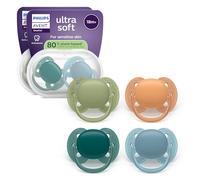 Philips Avent Ultra Soft Pacifiers - Design ortodontico, per neonati 0-18 mesi, scudo flessibile, tettarella simmetrica extra rigida in morbido silicone, senza BPA, confezione da 4, SCF093/08