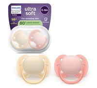 Philips Avent Ultra Soft Pacifiers - Design ortodontico, per neonati 0-6 mesi, scudo flessibile, tettarella simmetrica in morbido silicone, senza BPA, confezione da 2, SCF091/38