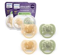 Philips Avent Ultra Soft Pacifiers - Design ortodontico, per neonati 6-18 mesi, scudo flessibile, tettarella simmetrica in morbido silicone, senza BPA, confezione da 4, SCF091/52
