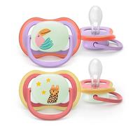 Philips Avent Ultra Start Nighttime Pacifiers - Design ortodontico, per bambini dai 18 mesi in su, fluorescente, tettarella simmetrica extra rigida in silicone, senza BPA, confezione da 2, SCF376/33