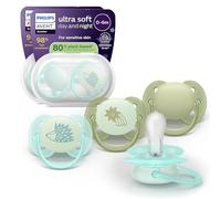 Philips Avent Ciucci Ultra Soft Day & Night - Design ortodontico, da 0 a 6 mesi, si illuminano al buio, tettarella in silicone, no BPA, custodie per sterilizzazione, pack da 4 pezzi, SCF094/09