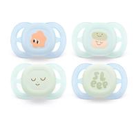 Philips Avent - Ciuccio da 0 a 2 mesi, ultra start Day & Night, set di 4 ciucci a forma di mandibola, per neonati da 0 a 2 mesi, con contenitore per sterilizzazione/trasporto in tinta unita