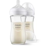 Philips Avent, 2 flaconi in vetro naturale con ciuccio reattivo, 240 ml, (modello SCY933/02)