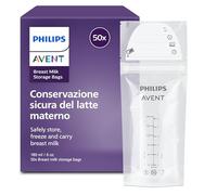 Philips Avent Sacchetti per latte materno - Presterilizzati, per conservare e congelare il latte materno, senza BPA, ermetici, facili da usare, 180 ml, confezione da 50 pezzi, SCF603/50
