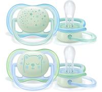 Philips Avent SCF376/11 2 Succhietti Ultra-Air, Night 0-6 Mesi, Maschio