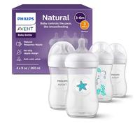 Philips Avent SCY903/68 - Set di 4 biberon naturali con ciuccio a risposta naturale (flusso medio, flusso 3), motivo cavalluccio marino e stella marina, 255 g, confezione da 4