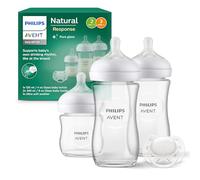 Philips Avent Set regalo per neonati con biberon in vetro - 3 biberon, ciuccio ultra soft, per neonati da 0-6 mesi in su (modello SCD878/11)