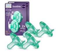 Philips AVENT Soothie - Ciucci 100% silicone per bambini da 0 a 3 mesi, design monopezzo, senza BPA, extra resistenti, verde, confezione da 4, modello SCF190/41