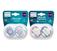Philips Avent Ultra Air Day e Night - Ciuccio per neonati, dai 6 ai 18 mesi, 4 pezzi, contenitori per il trasporto e la sterilizzazione, 6-18 m