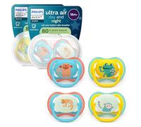 Philips Avent Ultra Air Day & Night Pacifiers - Design ortodontico, per bambini dai 18 mesi in su, modello fluorescente, tettarella simmetrica extra rigida, senza BPA, confezione da 4, SCF349/56