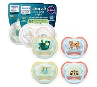 Philips Avent Ultra Air Day & Night Pacifiers - Design ortodontico, per neonati 0-6 mesi, modello fluorescente, tettarella simmetrica in morbido silicone, senza BPA, confezione da 4, SCF087/22