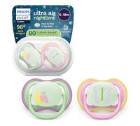 Philips Avent Ultra Air Nighttime Pacifiers - Design ortodontico, per neonati 6-18 mesi, fluorescente, tettarella simmetrica in morbido silicone, senza BPA, confezione da 2, SCF376/29
