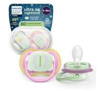 Philips Avent Ultra Air Nighttime Pacifiers - Design ortodontico, per neonati 6-18 mesi, fluorescente, tettarella simmetrica in morbido silicone, senza BPA, confezione da 2, SCF376/29