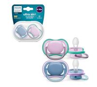 Philips Avent Ultra Air Pacifier, Light Breathable Pacifiers for Babies Aged 6-18 Months, BPA Free, with Sterilizer Carry Case, 2 Pack, Model SCF085/34