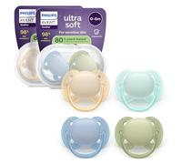 Philips Avent Ultra Soft Pacifiers - Design ortodontico, per neonati 0-6 mesi, scudo flessibile, tettarella simmetrica in morbido silicone, senza BPA, confezione da 4, SCF091/50