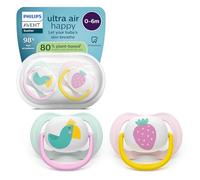 Philips Avent Ultra Start Pacifiers - Design ortodontico, per neonati 0-6 mesi, tettarella simmetrica in morbido silicone, senza BPA, con custodia per la sterilizzazione, confezione da 2, SCF080/24