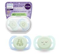 Philips Avent Ultra Start Nighttime Pacifiers - Design ortodontico, per neonati, fluorescente, tettarella simmetrica in morbido silicone, senza BPA, confezione da 2, SCF075/18