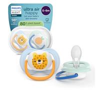 Philips Avent Ultra Start Pacifiers - Design ortodontico, per neonati 0-6 mesi, tettarella simmetrica in morbido silicone, senza BPA, con custodia per la sterilizzazione, confezione da 2, SCF080/23