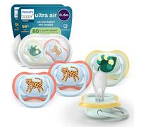 Philips Avent Ultra Start Pacifiers - Design ortodontico, per neonati 0-6 mesi, tettarella simmetrica in morbido silicone, senza BPA, 2 custodie per la sterilizzazione, confezione da 4, SCF087/19