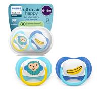 Philips Avent Ultra Start Pacifiers - Design ortodontico, per neonati 6-18 mesi, tettarella simmetrica in morbido silicone, senza BPA, con custodia per la sterilizzazione, confezione da 2, SCF080/26