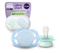 Philips Avent Ultra Start Pacifiers - Design ortodontico, per neonati, tettarella simmetrica in morbido silicone, senza BPA, con custodia per la sterilizzazione, confezione da 2, SCF075/12