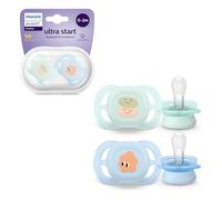 Philips Avent Ultra Start Soothers, ciucci ortodontici per neonati di età compresa tra 0 e 2 mesi, silicone, senza BPA, con custodia per sterilizzazione/trasporto, confezione da 2, SCF075/04