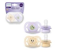 Philips Avent Ultra Start Soothers, ciucci ortodontici per neonati di età compresa tra 0 e 2 mesi, silicone, senza BPA, con custodia per sterilizzazione/trasporto, confezione da 2, SCF075/03