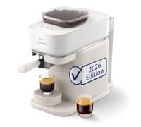 Philips Baristina Macchina Espresso con macinatura, pressatura e preparazione automatica, 16 bar, per Espresso e Lungo, compatta, Bianco Naturale e portafiltro bianco, macinacaffè integrato BAR305/00