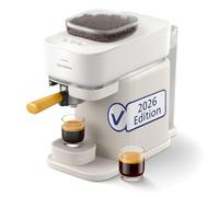 Philips Baristina Macchina Espresso con macinatura, pressatura e preparazione automatica, 16 bar, per Espresso e Lungo, compatta, Bianco Naturale con Portafiltro Giallo, macinacaffè integratoBAR305/03