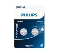 Philips Batterie a Bottone CR2025-2 Pezzi - Batteria a Bottone 3V/150 mAh - Adatte per Orologi, Calcolatrici e Portachiavi - Batteria al Litio