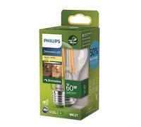 Philips Bombilla LED clásica, UltraEfficient, 60W, 840Lm, A60, E27 2700K, cristal transparente, regulable