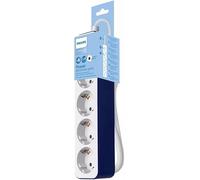 Philips CHP2145U - Ciabatta a 4 prese, blocco alimentazione, 1.500 W, cavo di alimentazione intrecciato 1,5 metri ad alta resistenza, chiusura di sicurezza (indicatore LED Prot) - colore bianco/blu