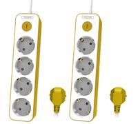 Philips CHP2145Y - Ciabatta a 4 spine, colore: bianco/giallo, cavo da 1,5 metri, interruttore principale, chiusura di sicurezza automatica, indicatore LED di alimentazione (Confezione da 2)
